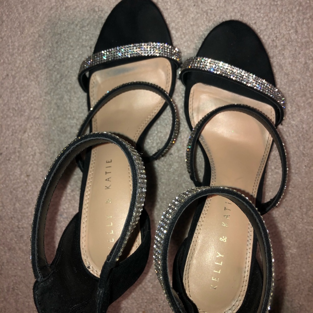 Black sparkly formal strappy heels